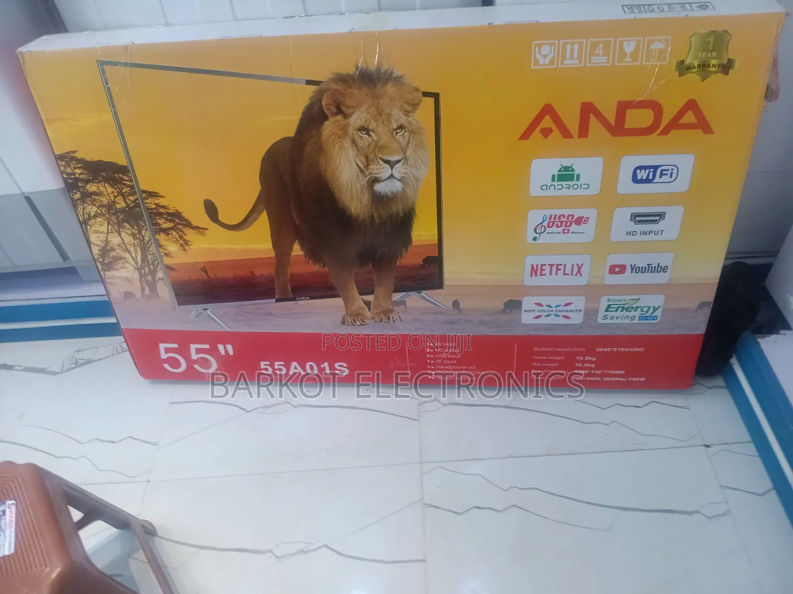 Anda Smart Led TV 55 Inch 4k Andraid Doubel Gelass Hifi Speaker 2026nw