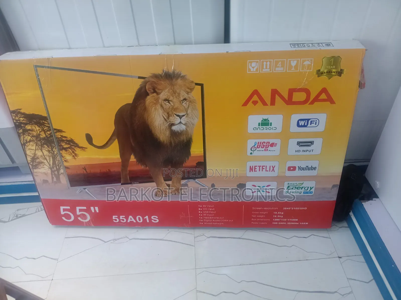 Anda Smart Led TV 55 Inch 4k Andraid Doubel Gelass Hifi Speaker 2026nw
