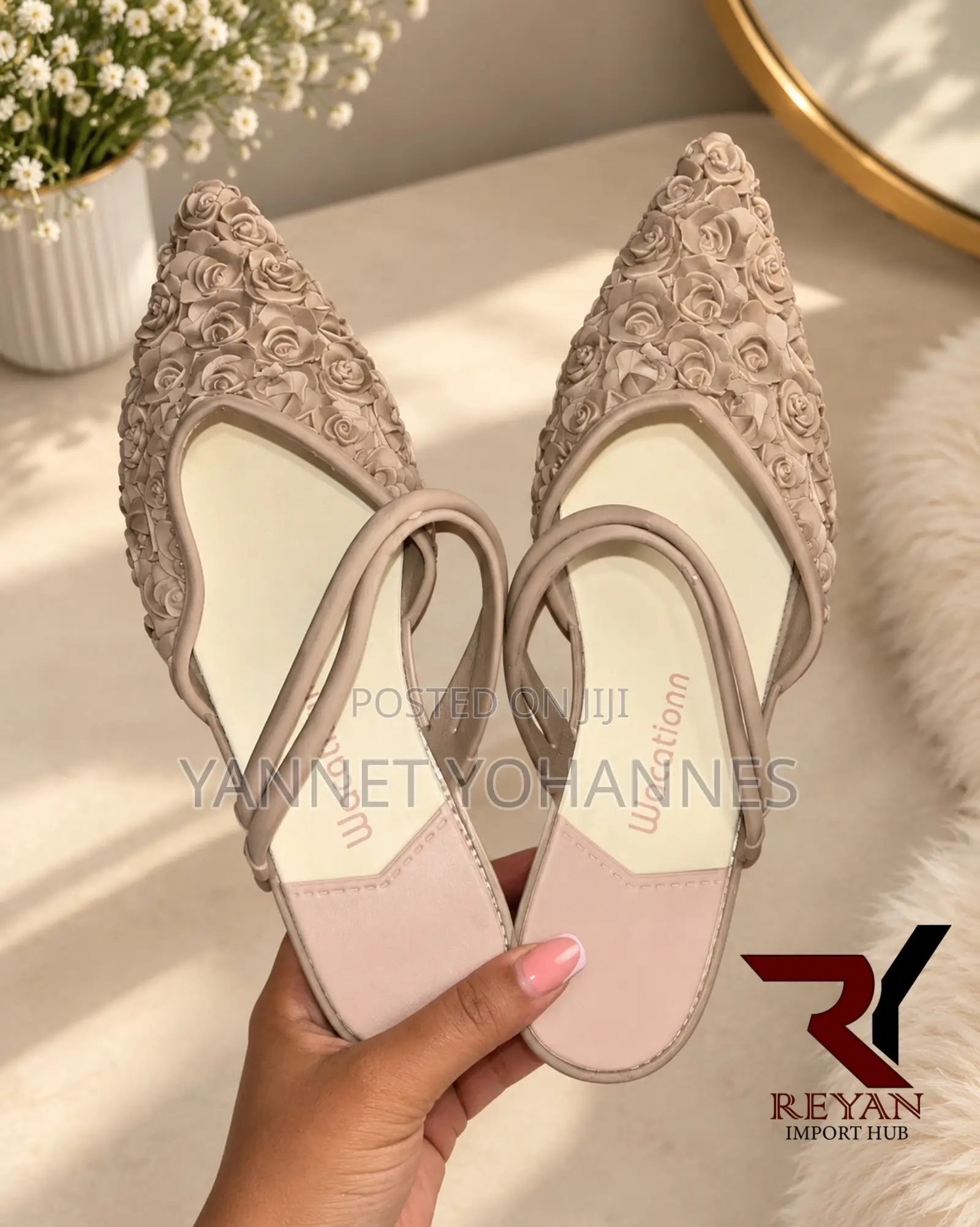 Women's Nude Floral Pointed Toe Small Heel