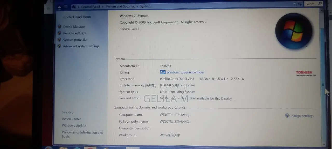 Laptop Toshiba 8GB Intel Core i3 HDD 750GB