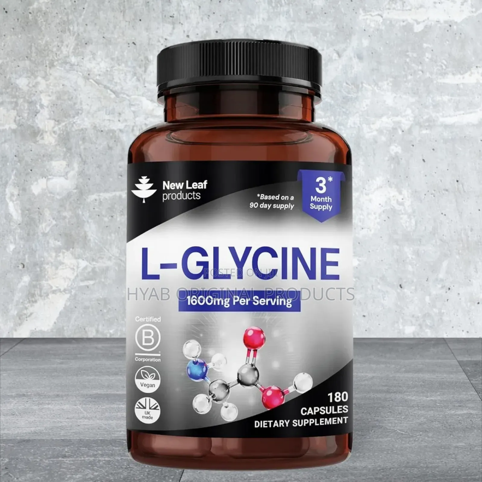 L-Glycine 1600mg, Amino Acid Supplement, 180 Vegan Capsules