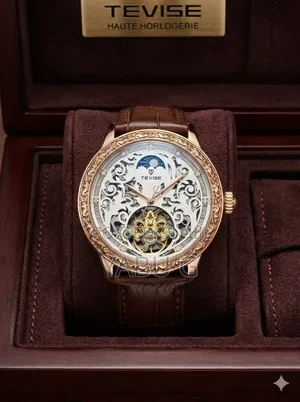 TEVISE Automatic Mechanical Skeleton Wristwatch With a Rose Gold-Toned