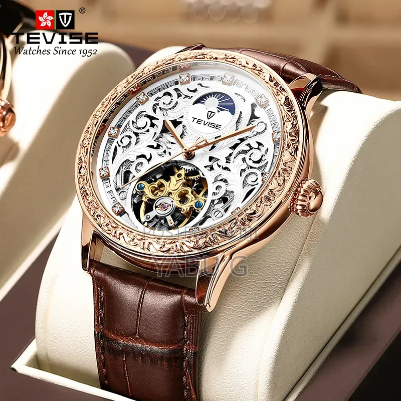 TEVISE Brand Mens Watches Skeleton Big Dial
