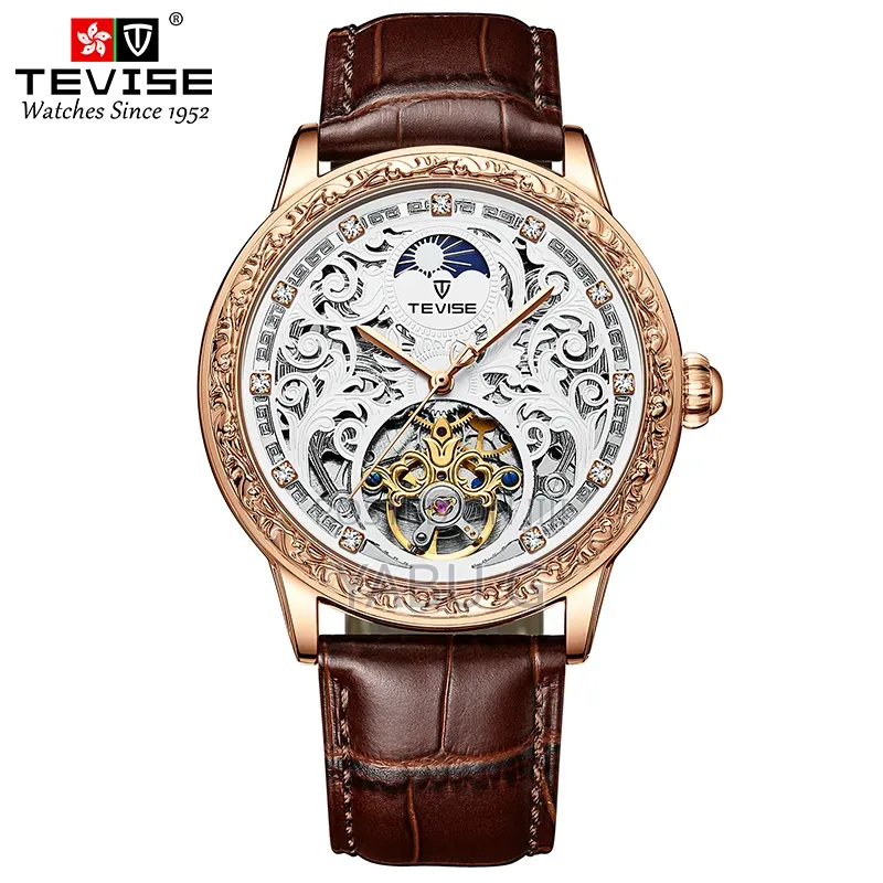 TEVISE Brand Mens Watches Skeleton Big Dial