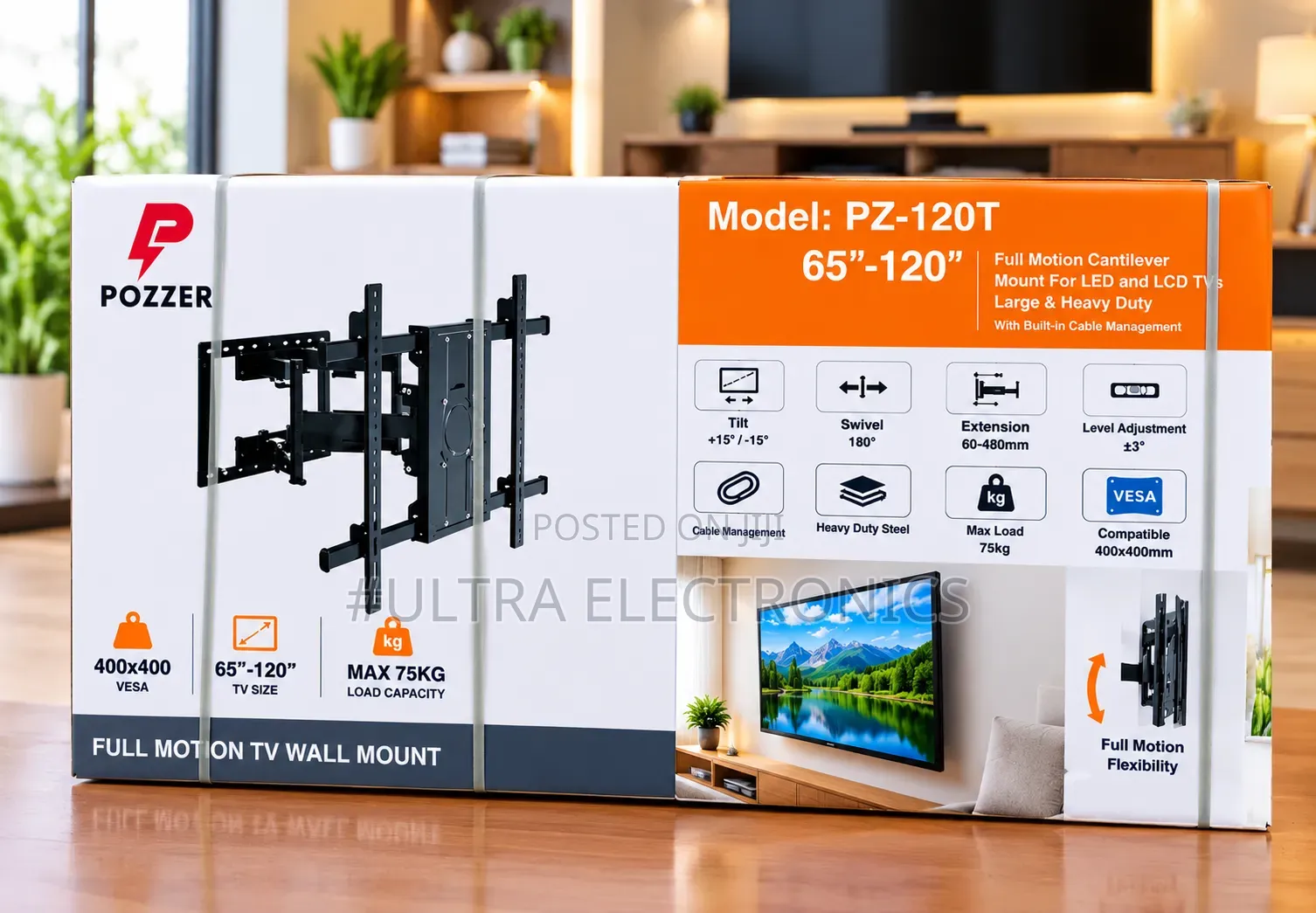 Zzer Pz-120t Full Motion TV Wall Mount – 65"–120" 