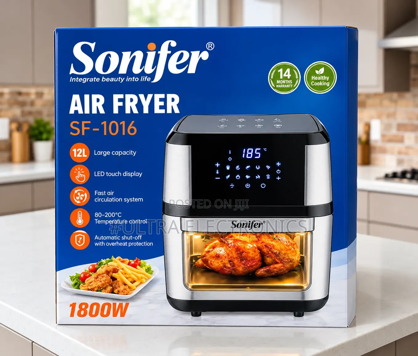Sonifer Sf-1016 Digital Air Fryer – 12l 
 Powerful