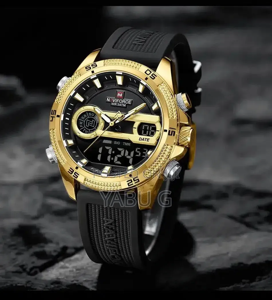 Naviforce Dual-Display Analog-Digital Quartz Watch in a Gold and Black
