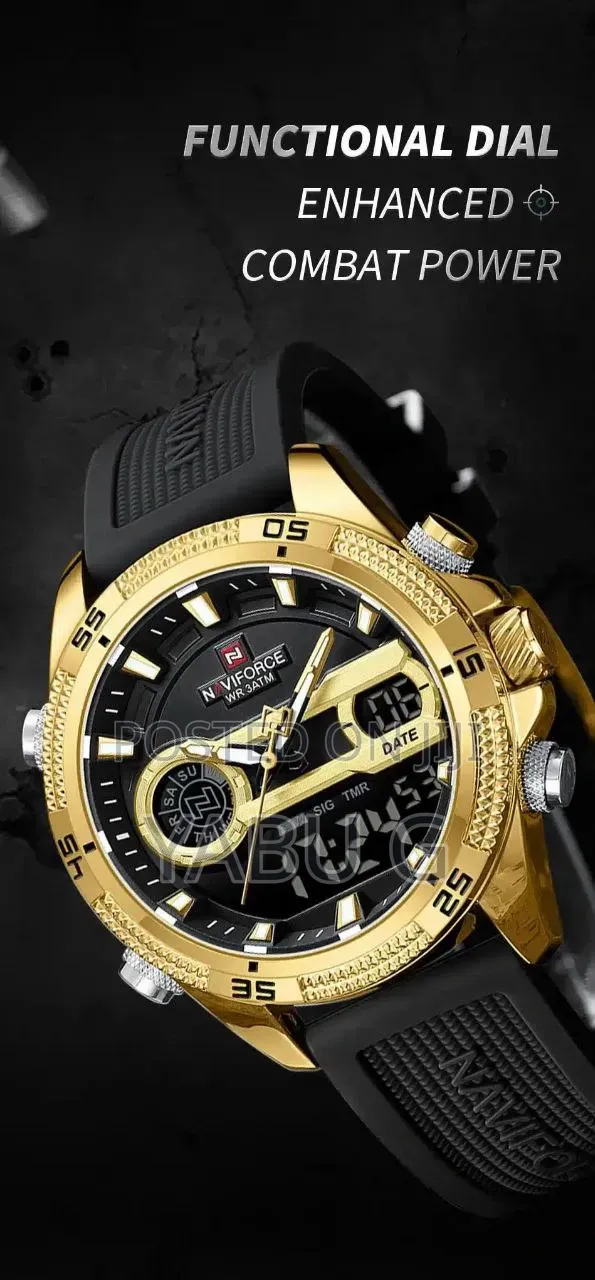 Naviforce Dual-Display Analog-Digital Quartz Watch in a Gold and Black