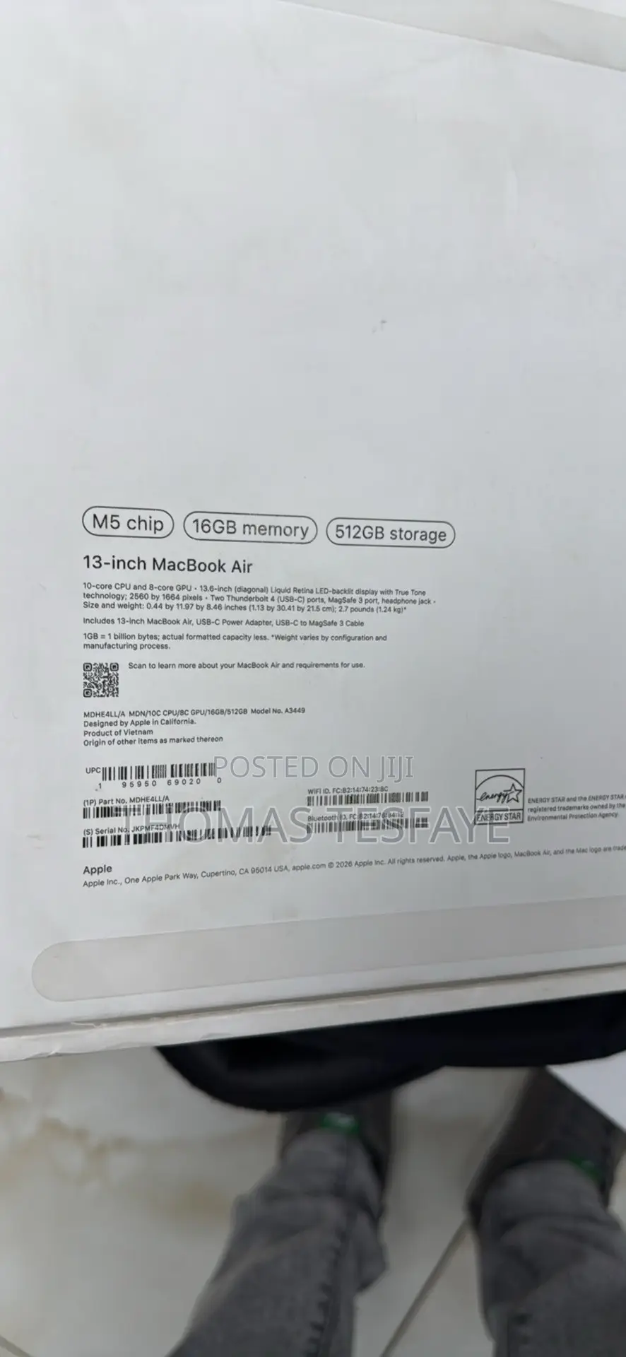 New Laptop Apple MacBook Air 2026 M5 16GB Apple M5 SSD 512GB