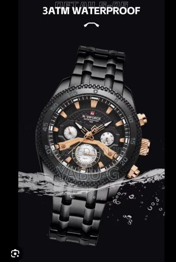 NAVIFORCE All Black Big Dial Stainless Steel Band