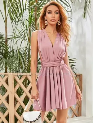 A Rose Pink Sleeveless Mini Dress With v-Neckline