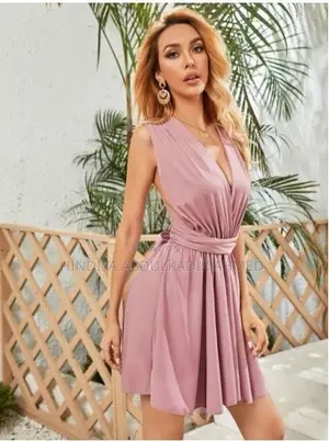A Rose Pink Sleeveless Mini Dress With v-Neckline