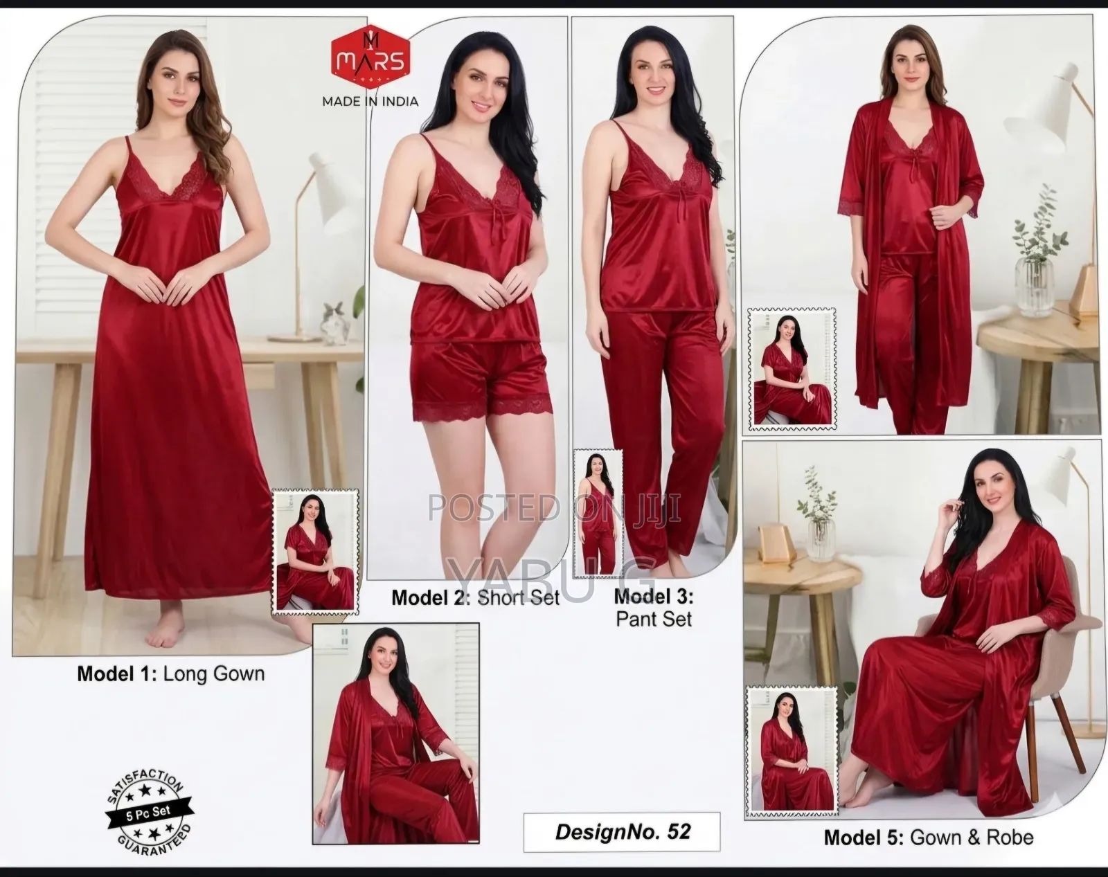 5 Piece Bridal Nighty Jersey Silk Pyjama