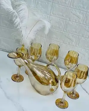 7 PCS የወይን ብርጭቆ ከነ ጆጉ < Golden Wine Glasses With Jug >