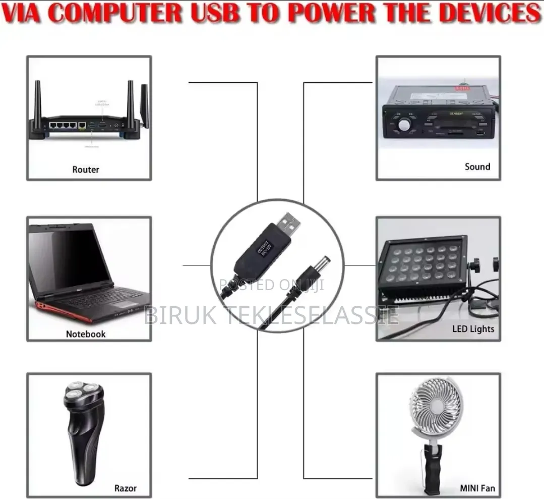 USB Wifi to Power Bank Cable 12 & 9 Volt