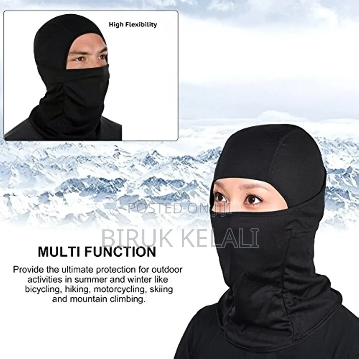 Black Full-Face Balaclava or Ski Mask Designed for Outdoor, Tactical