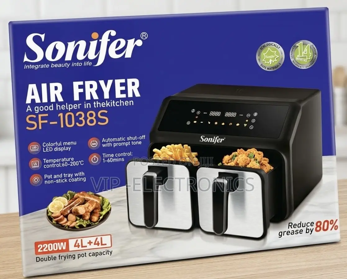 Sonifer Air Fryer 8L (4L+4L) – 2200W Digital LED Touchscreen Original