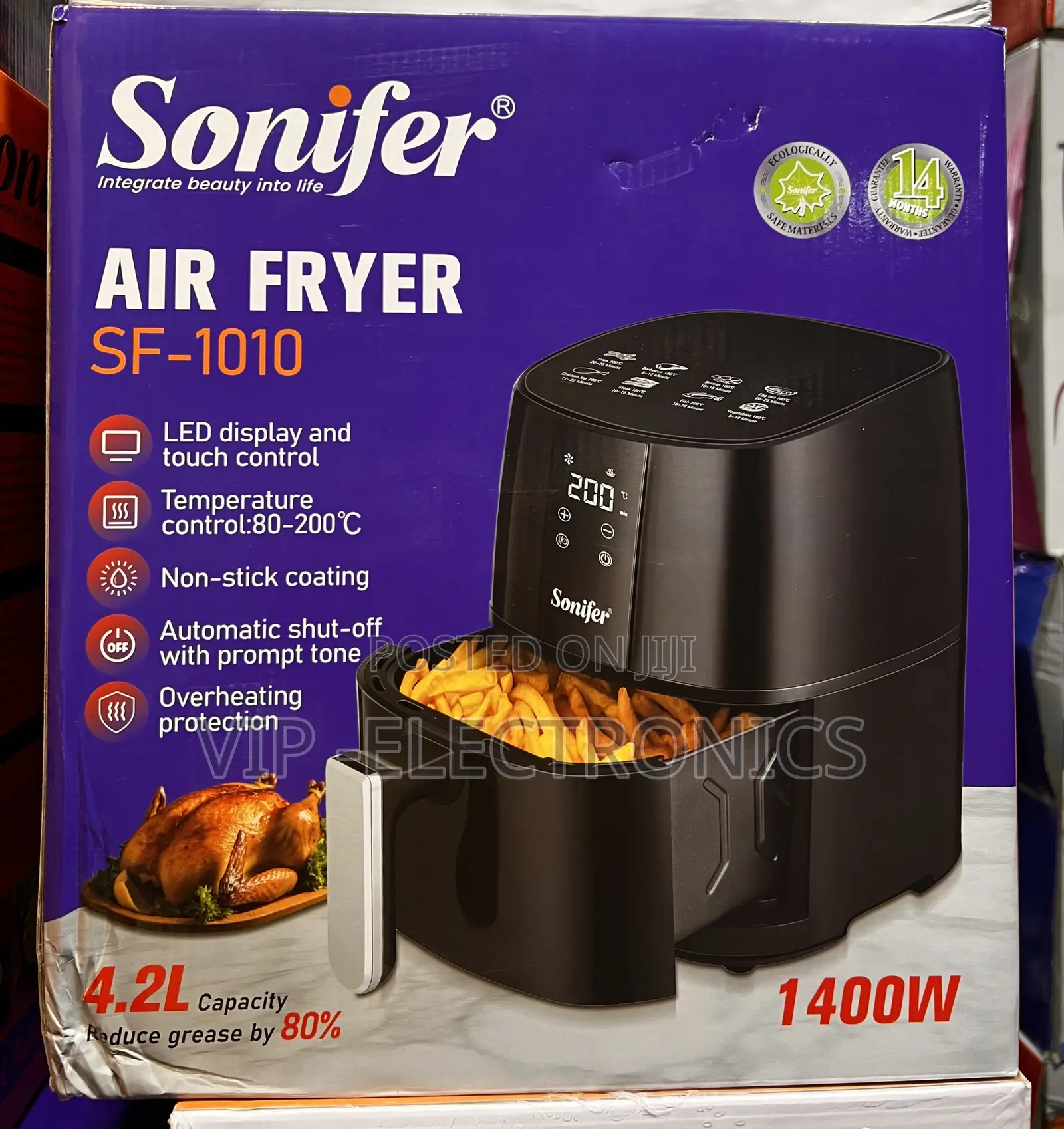 Sonifer Air Fryer Powerful 1400W Heating System 4.2-Liter Capacity