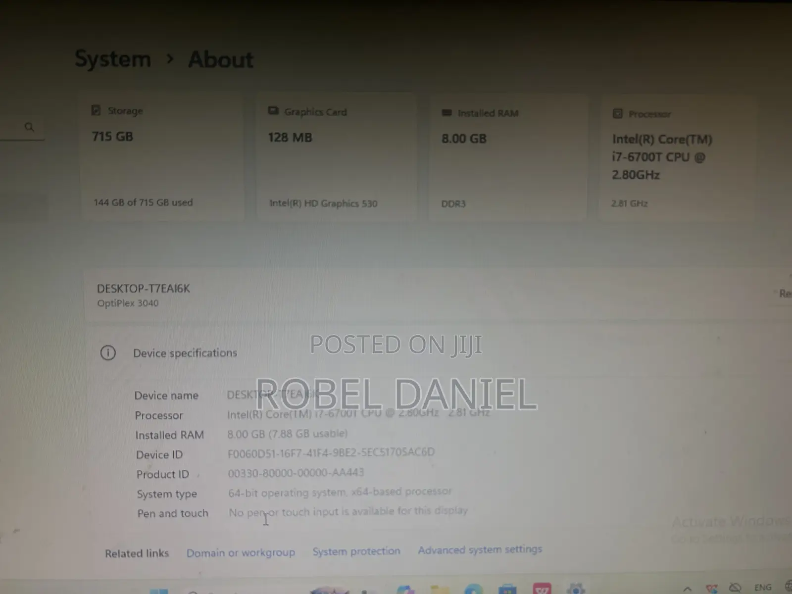 Desktop Computer Dell Optiplex 3040 8GB Intel Core i7 HDD+SSD 512GB