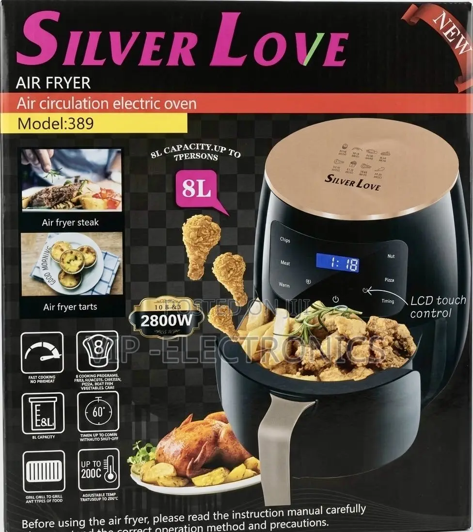 Silver Love Air Fryer Digital 8L –2800W LCD Touch Controller