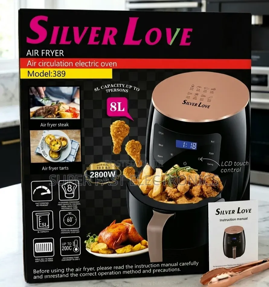 Silver Love Air Fryer 8L – 2800W Touch Control Electric Air Fryer