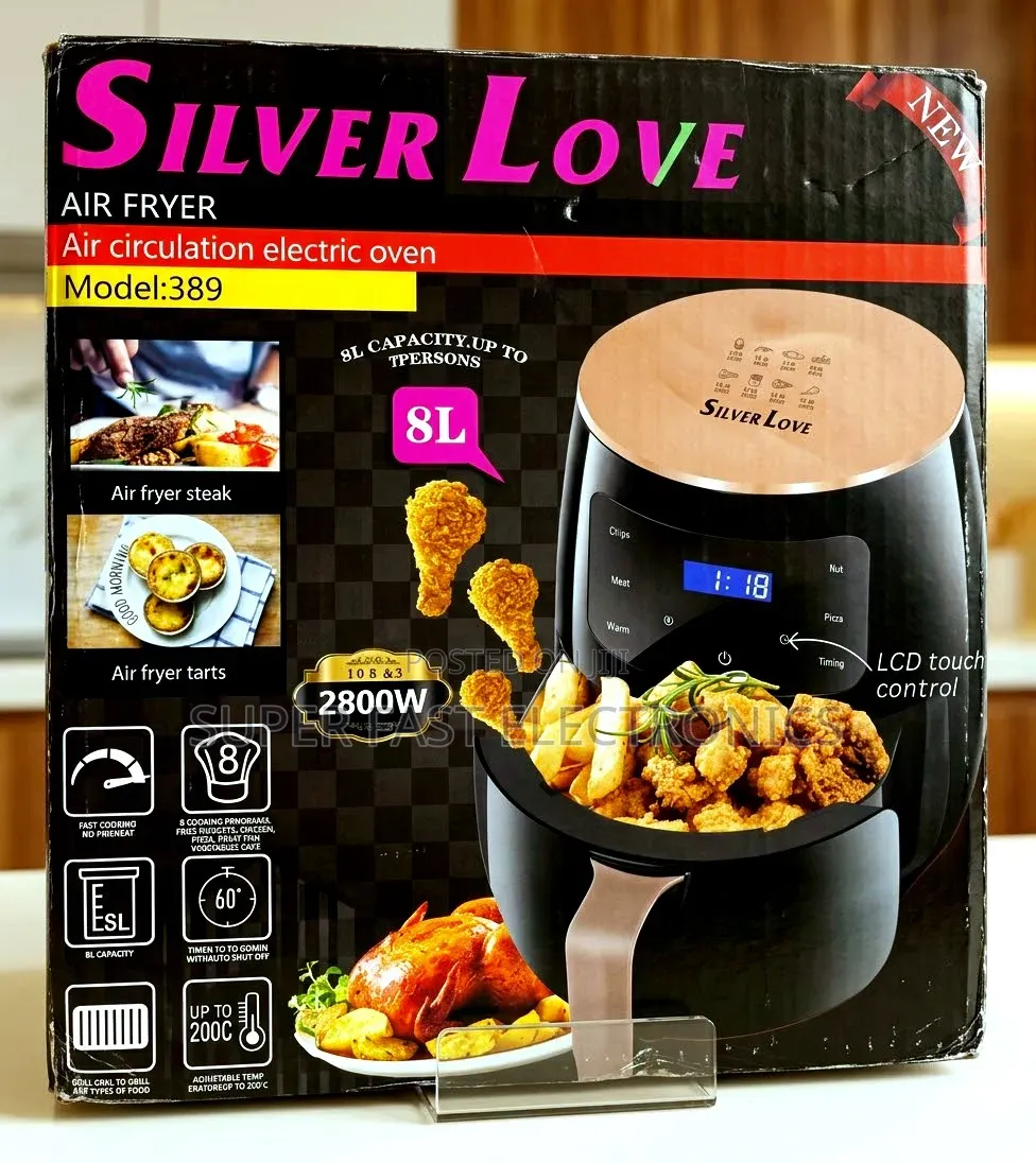 Silver Love Air Fryer 8L – 2800W Touch Control Electric Air Fryer
