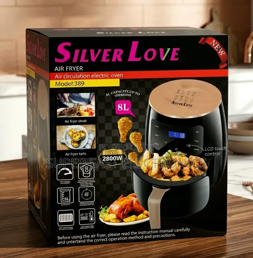 Silver Love Air Fryer! Featuring 8-Liter Capacity and Powerful 2800W