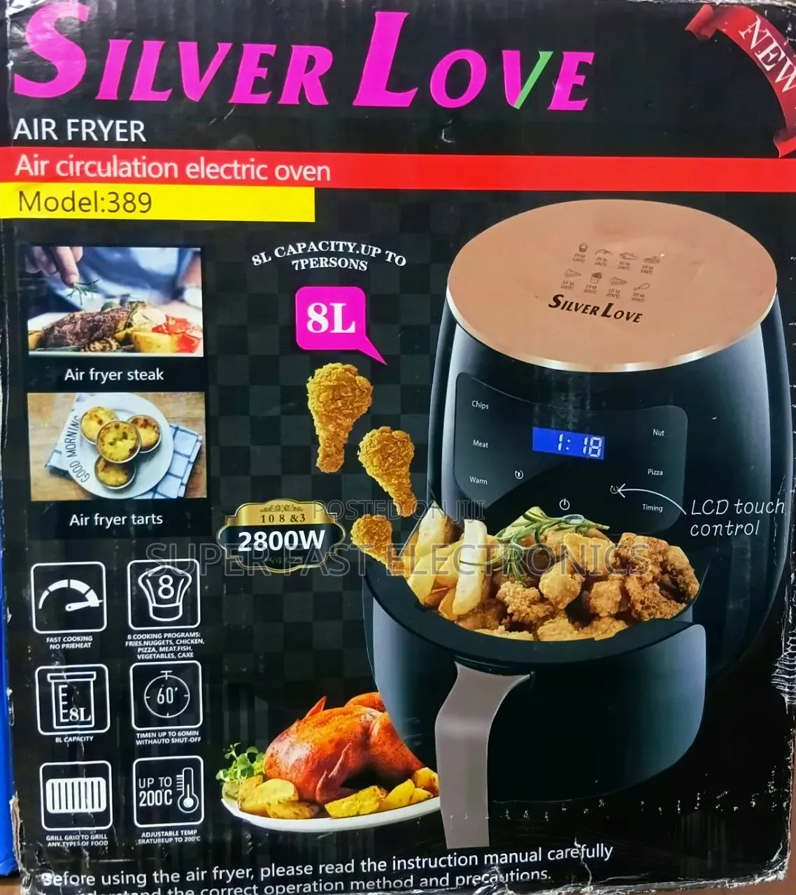 Silver Love Air Fryer! Featuring 8-Liter Capacity and Powerful 2800W
