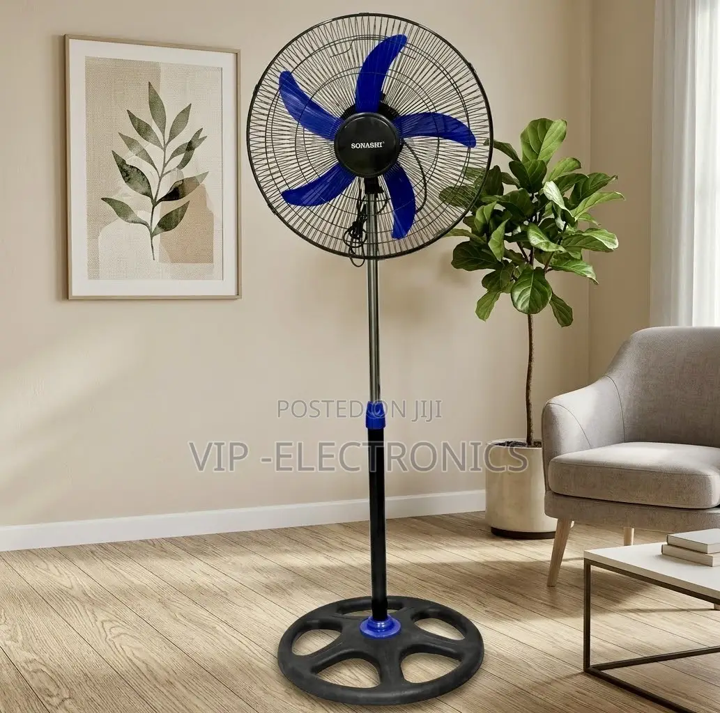 Sonashi Stand Fan With 5 Blue Blades & Heavy-Duty Base