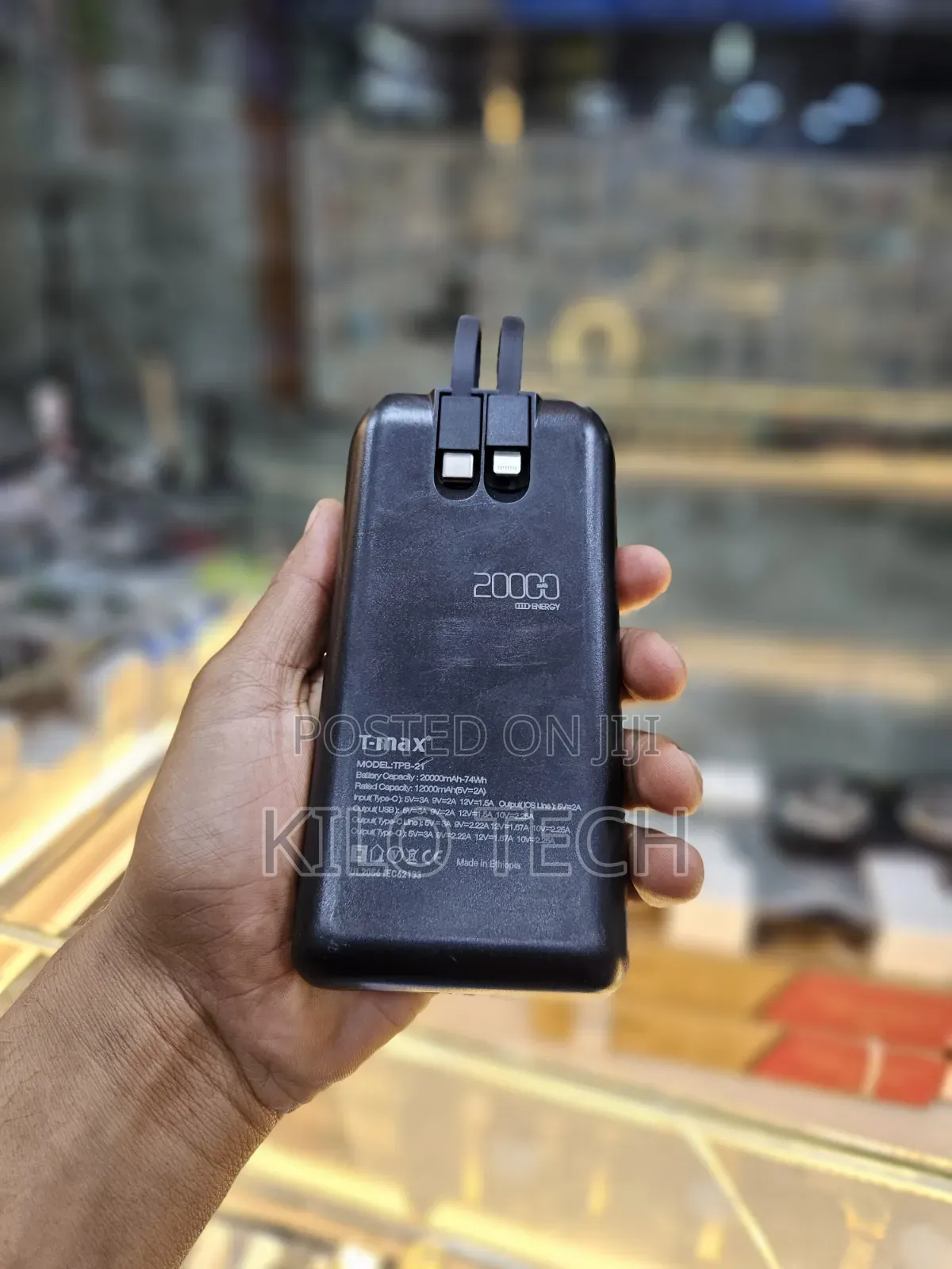 T-Max 20,000mAh Power Bank With Built-in Cables (22.5W Fast Charge)