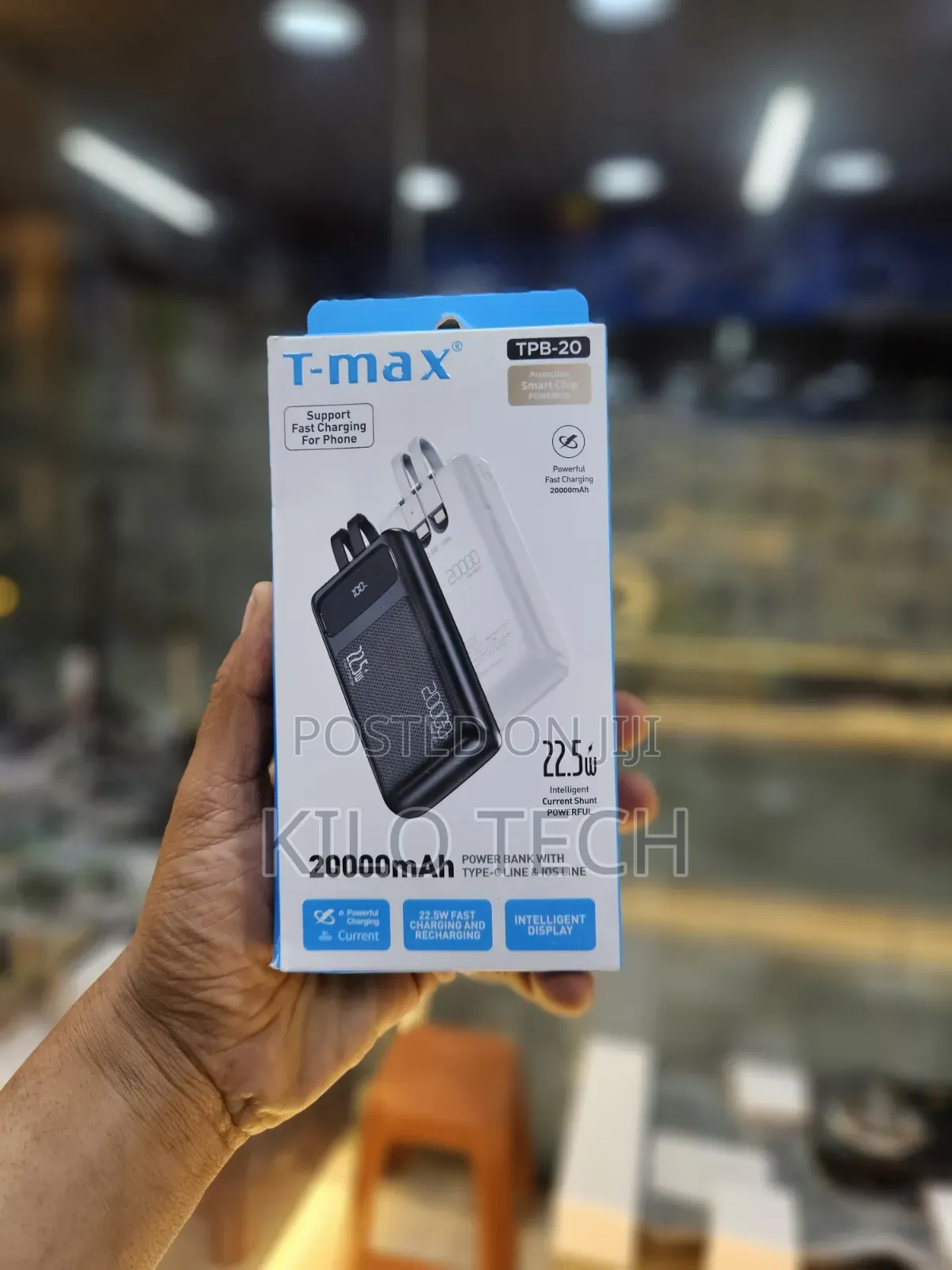 T-Max 20,000mAh Power Bank With Built-in Cables (22.5W Fast Charge)