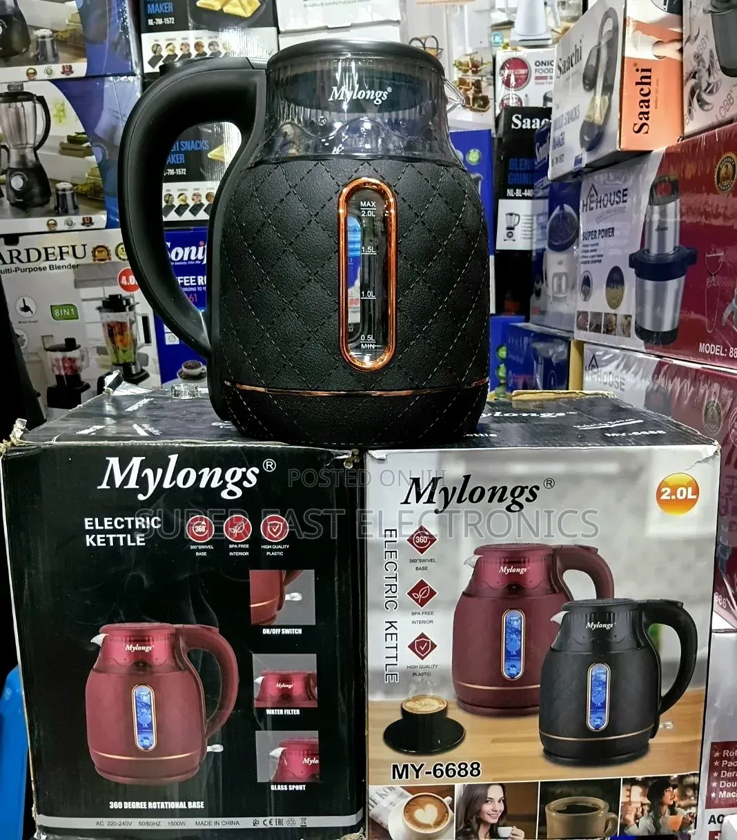 Mylongs Electric Kettle Boiler 2.0L – Black Luxury Design With Water