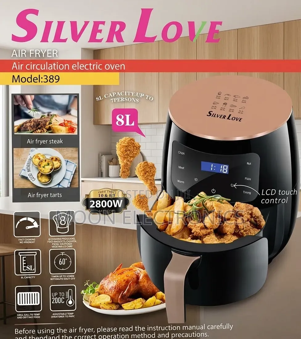 Silver Love Air Fryer 8L Digital 2800W – Big Size, Crispy Food!