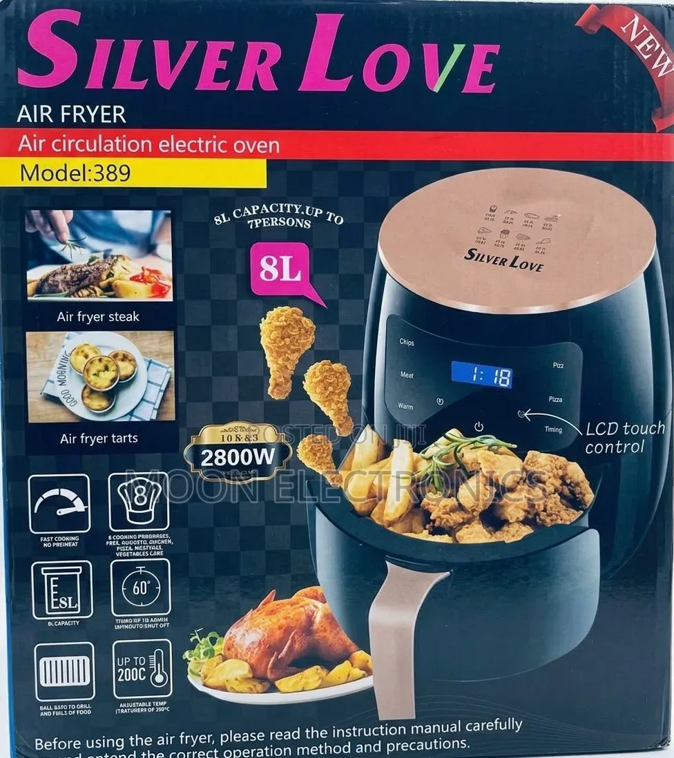  Silver Love Air Fryer 8L Digital 2800W – Big Size, Crispy Food!