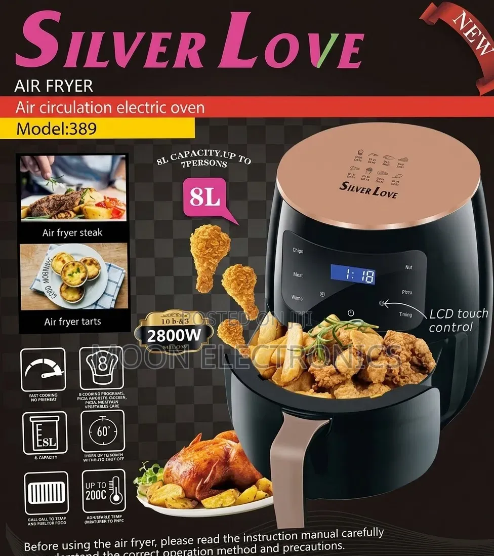 Silver Love Digital Air Fryer 8l | 2800w | Smart Cooking!