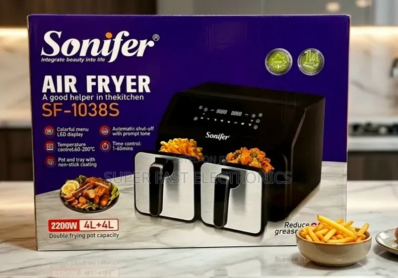 Sonifer Air Fryer Digital Dual Basket – 8L (4L + 4L), 2200W