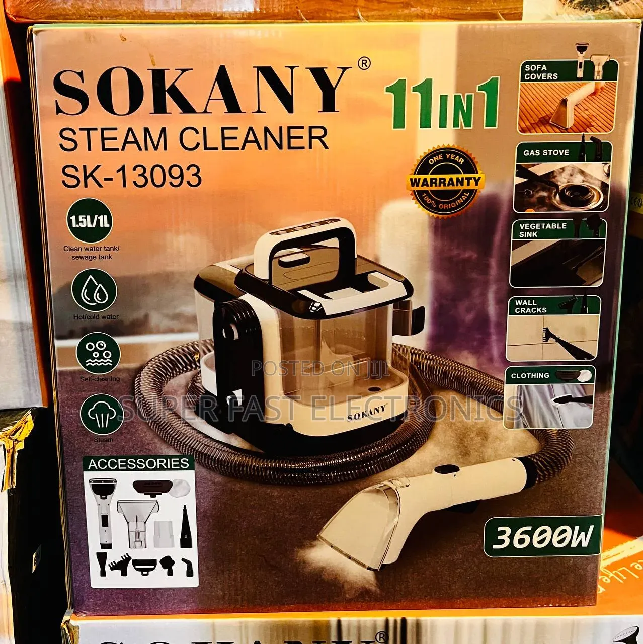 SOKANY Steam Vacuum Cleaner 11-in-1 – 3600W, Dual-Tank Cleaning System