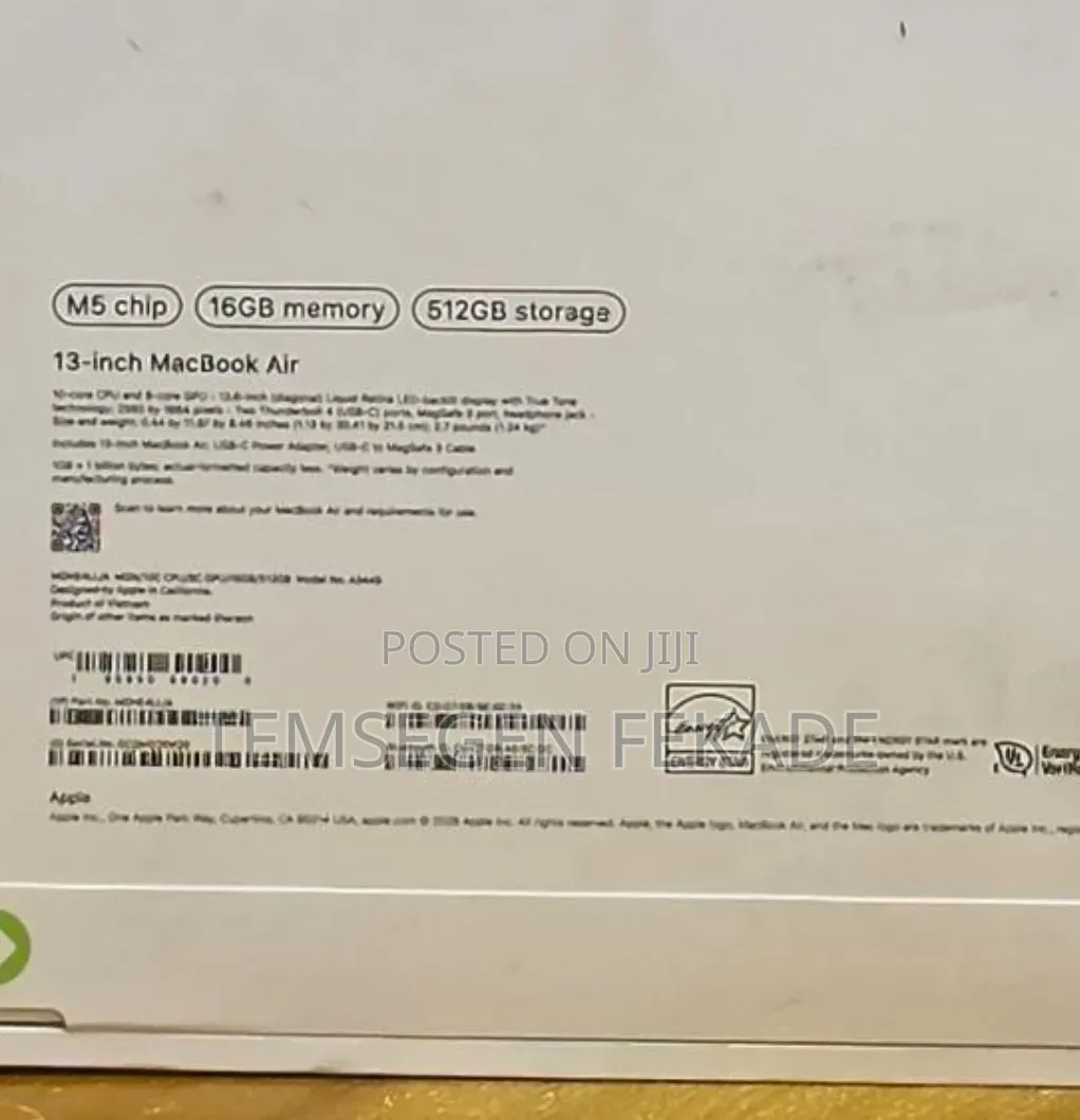 New Laptop Apple MacBook Air 2026 M5 16GB Apple M5 SSD 512GB