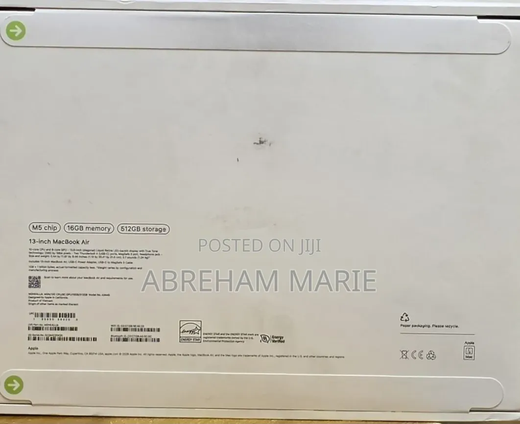 New Laptop Apple MacBook Air 2026 M5 16GB Apple M5 SSD 512GB