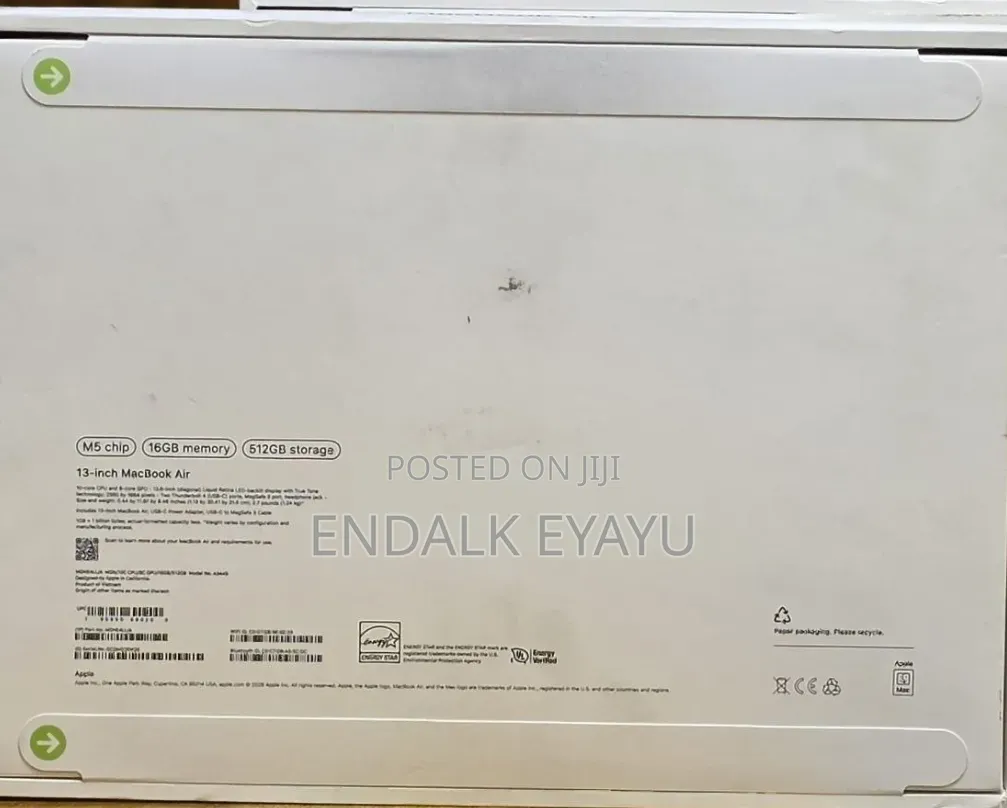 New Laptop Apple MacBook Air 2026 M5 16GB Apple M5 SSD 512GB