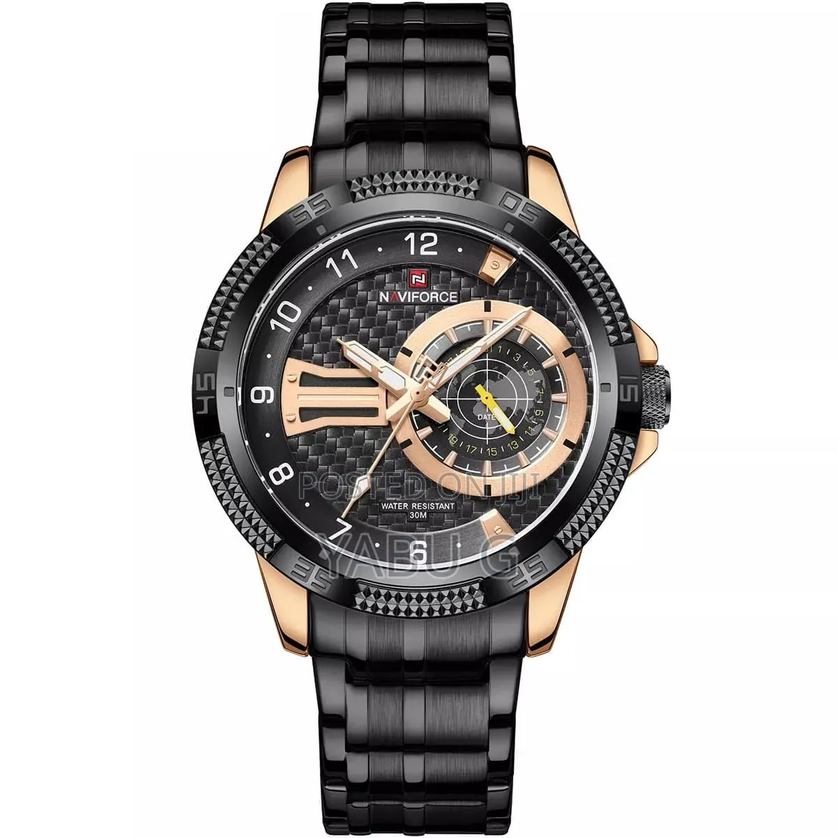 Naviforce Watch Features a Black Stainless Steel Band and a Rose Gold