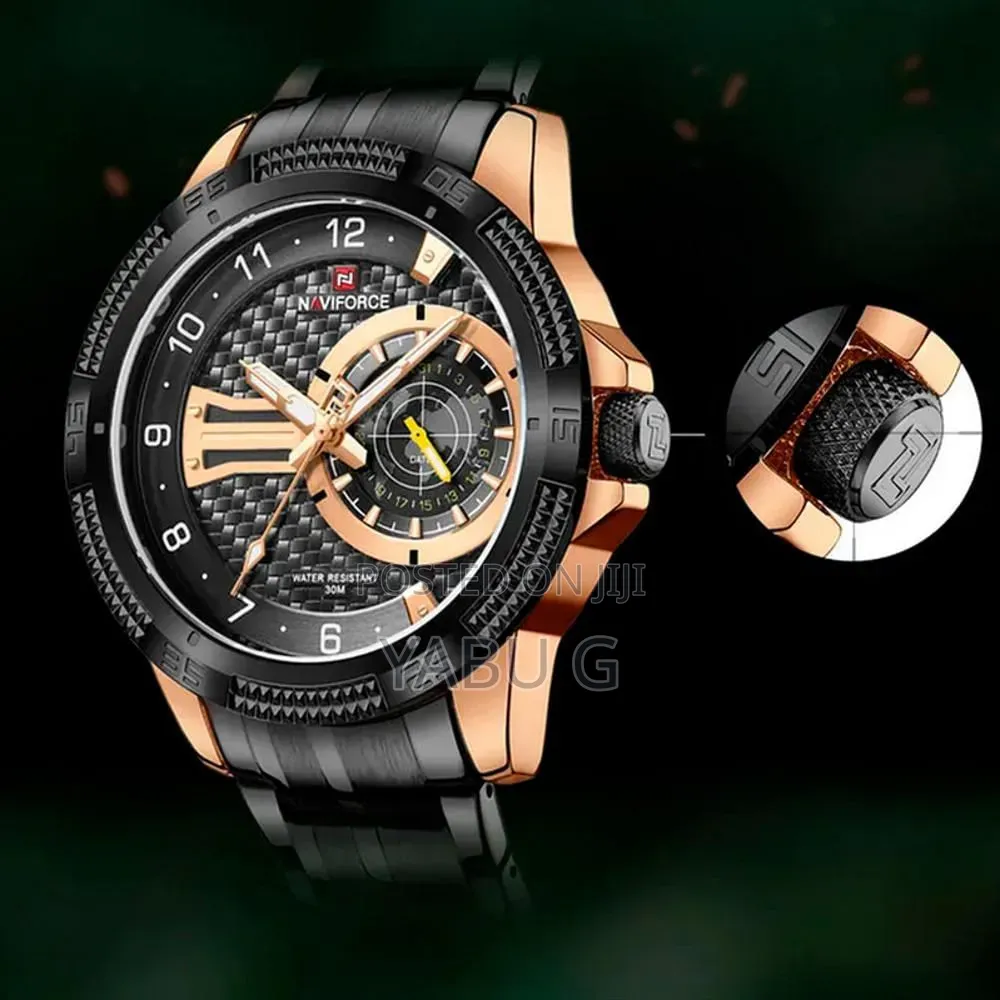 Naviforce Watch Features a Black Stainless Steel Band and a Rose Gold