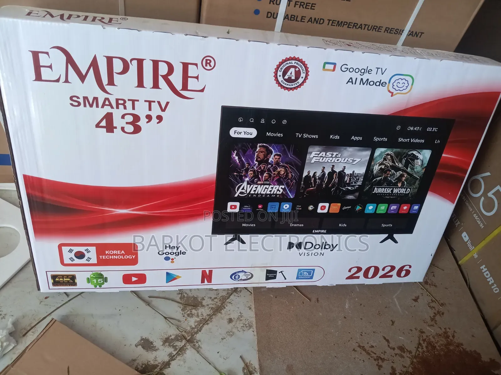 Empire Smart Led TV 43 Inch 4k Andraid Doubel Gelass 2026 Hifi Speaker