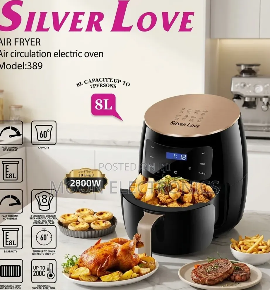 Silver Love 8L Digital Air Fryer – 2800W Powerful Kitchen Appliance