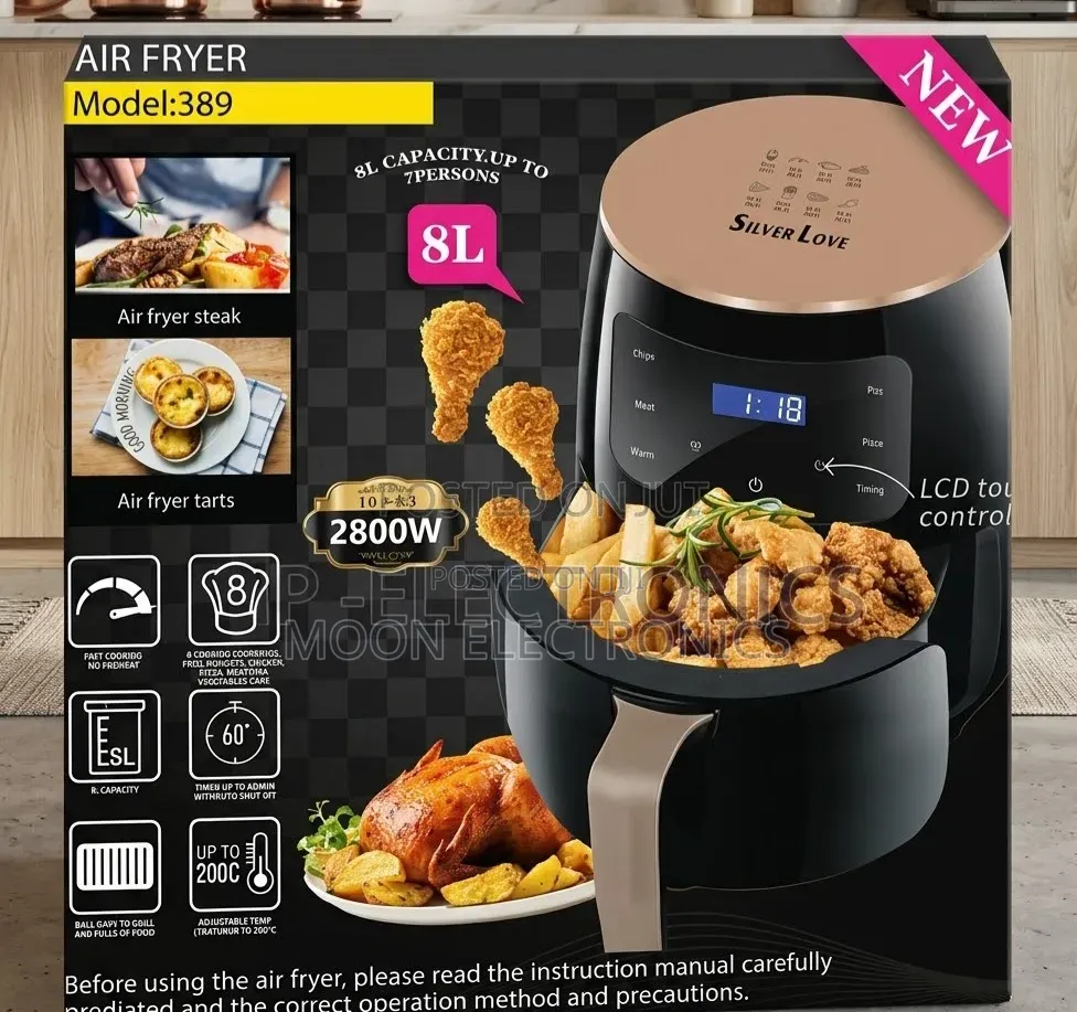 Silver Love 8L Digital Air Fryer – 2800W Powerful Kitchen Appliance