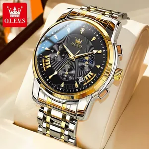 OLEVS Men's Luxury Quartz Chronograph Watch in a Gold and Black
