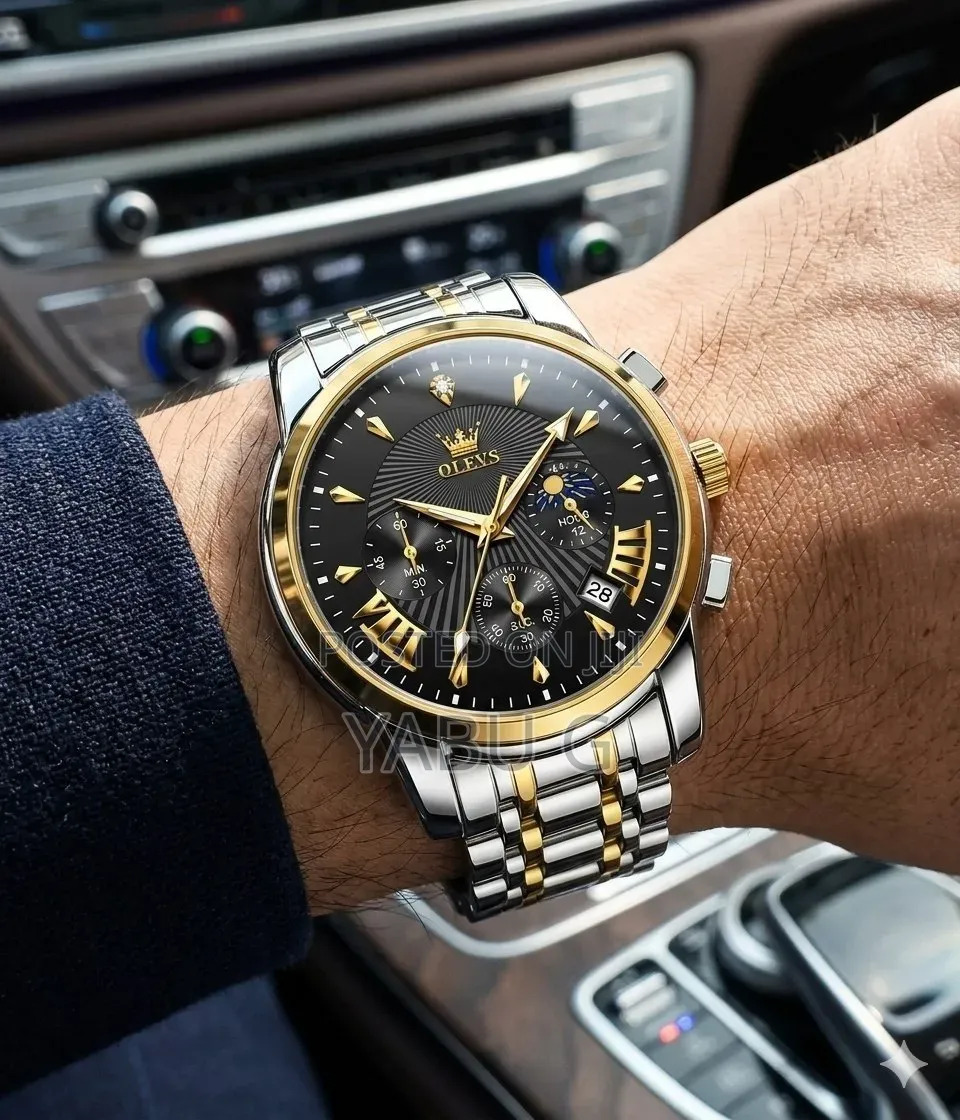 OLEVS Men's Luxury Quartz Chronograph Watch in a Gold and Black