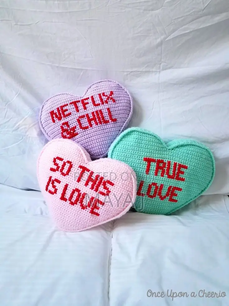 Heart Pillow / Hand Made Crochet