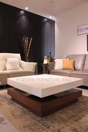 Modern Luxury Center Table – White & Dark Wood Floating Center Table