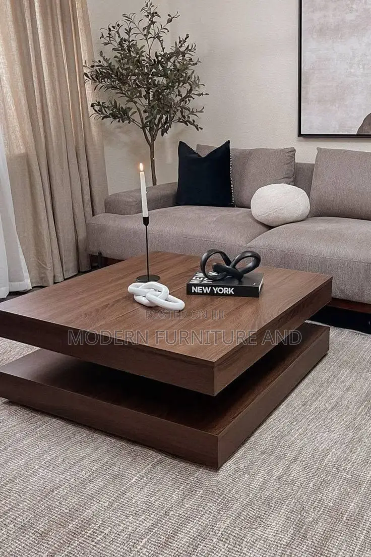 Modern Luxury Center Table – White & Dark Wood Floating Center Table